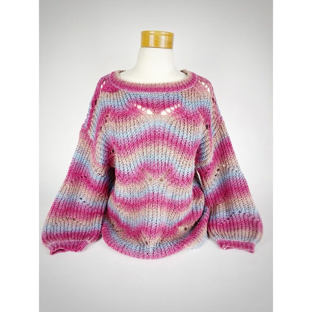 Rainbow Colored Cable Knitted Women’s Sweater by Story 143 - SZ Medium